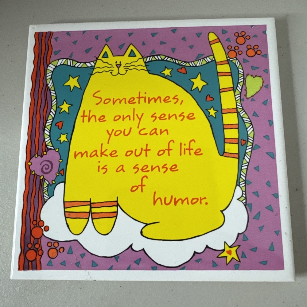 FAT CAT~Ceramic ART Orient Tile Trivet~Sometimes the only sense in life is Humor